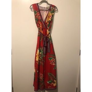 Red Floral Romper -Red, Navy Blue, Green, Gold